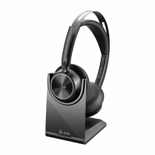 Wireless HP Poly Voyager Focus 2 MS headphones with stand USB-C