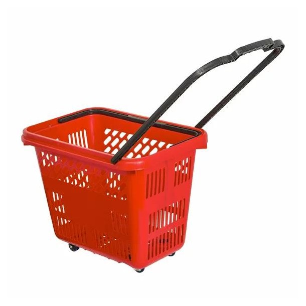 Shopping cart with wheels and handle 54 liters, Red